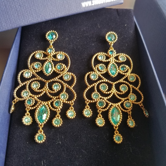 AUTHENTIC Swarovski 18k Gold Plated Azore Filigree Earrings & Ring SET - Picture 13 of 17